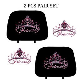 ALLBrand Universal Fit Car Truck Princess Crown Crystal Diamond Bling Rhinestone Studded Seat Headrest Covers - Pair (Princess-Black) KAH-BLACK