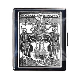 Shuangyi 7 Days Chromed Shiny Silver Pill Organizer with Mirror Inside Has 8 Separate Compartments Rectangle,Versatile Storage for Medication - Ideal Travel Accessory (Two Skeletons)