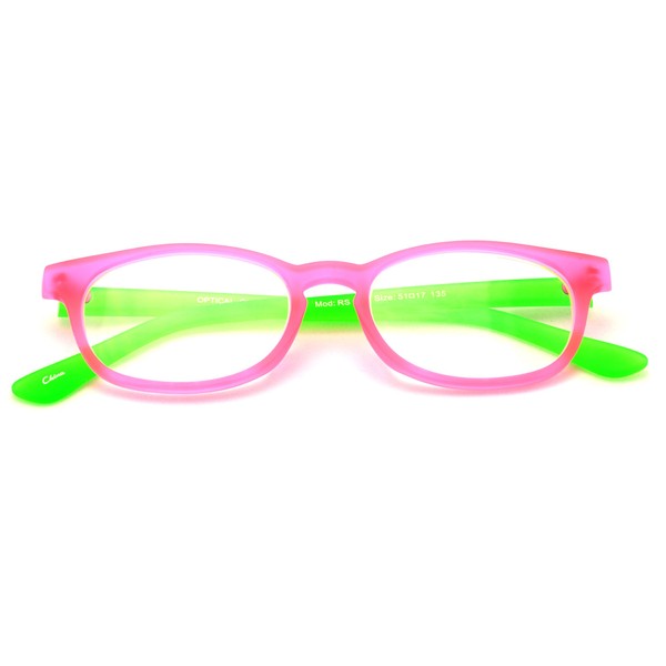 V.W.E. Fun Neon Color Spherical Frame Readers Reading Glasses - Matte Translucent Rubberized Finish (Pink/Green, 1.25)
