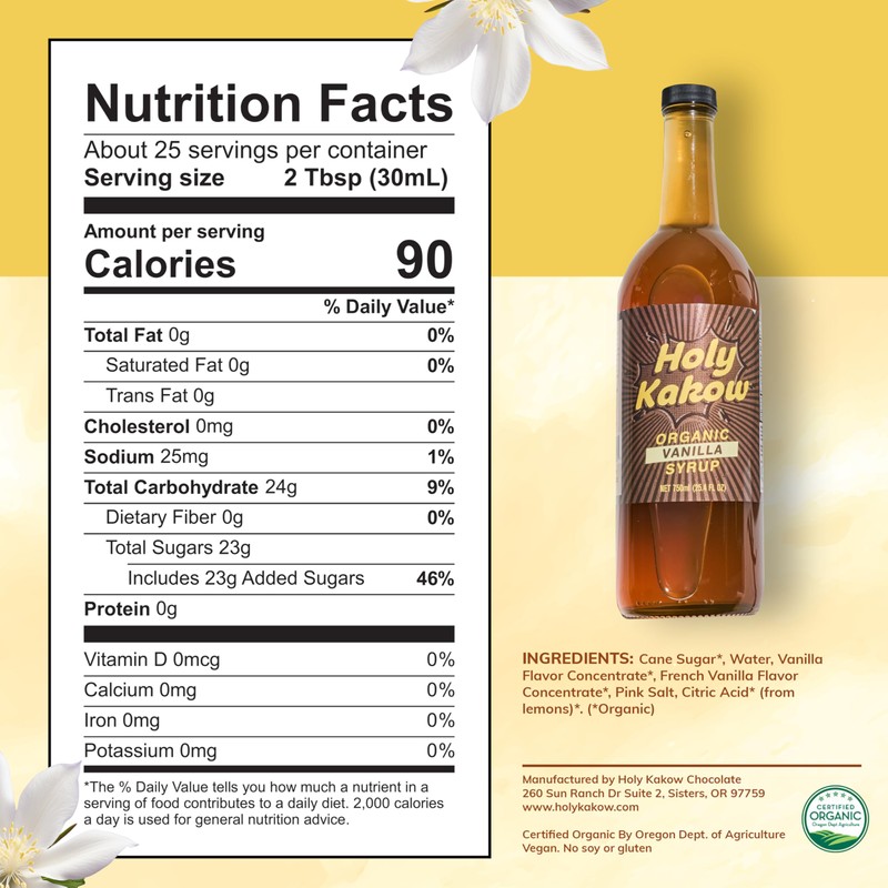 Holy Kakow Cafe Organic Vanilla Syrup - Vanilla Syrup, Coffee