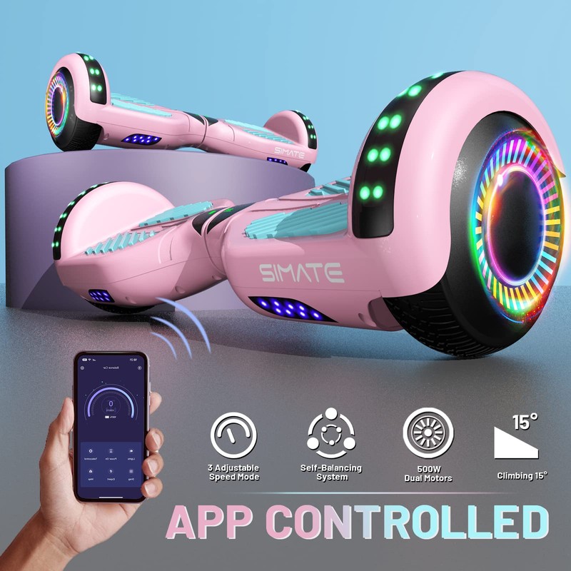 SIMATE Hoverboard, Bluetooth All Terrain Hover Boards with LED Lights