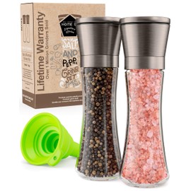 Home EC Original Gun Metal Bronze Salt and Pepper Grinder Set of 2 - Adjustable Ceramic Grinder - Tall Glass Salt and Pepper Shakers With Funnel and Ebook - Spice Mill - Bronze Kitchen Accessories