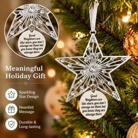 Good Neighbors Are Like Stars,Good Neighbors Are Like Stars Hanging Plaque,Metal Hanging Snowflake Decorations with Blessing Inscription,Love for Friend Family Neighbors (Angel Always Be By Your Side)