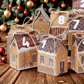 Advent Calendar for Filling, 24 House Boxes for DIY Crafts, Small Gift Boxes, DIY Craft Set for Hanging or Standing, with Number Stickers, for Children and Adults