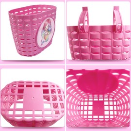 Dankeler Pink Bicycle Basket for Girls, Lovely Front Bicycle Basket, Adjustable Plastic Basket for Children, Baby Girls, Toddlers (Mermaid)