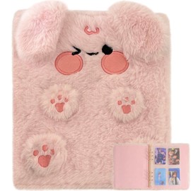 WAYUTO Plush Photocard Binder Kpop Photocard Album with 20Pcs Inner Pages 2x3" Photo Card Holder Cute A6 Photo Album 4-Pocket Detachable Kpop Star Card Holder Pink