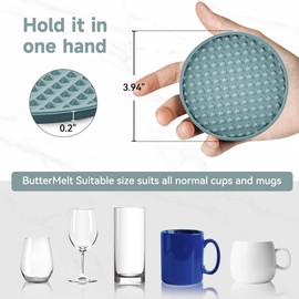 ButterMelt Coasters for Drinks, Silicone Coasters Set of 6 with Metal Holder, Outdoor Coaster for Coffee Table, Non-Slip Rubber Table Cup Mat Desk, Heat Resistant & Scratch-Proof (Grayish Blue)