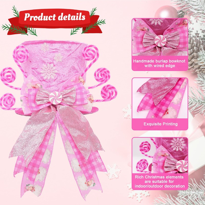 Christmas Tree Topper Hat with Bow, Candy Cane Velvet Top