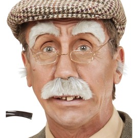 WIDMANN - Old man set costume accessory, including eyebrows and moustache. Perfect compliment to any adults elderly outfit.