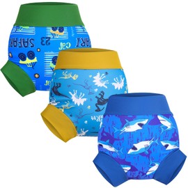 FLYISH DIRECT Swim Nappy, Reusable, Waterproof Swim Nappy for Boys and Girls, S/3T, Pack of 3, Size S/2T (Waist: 38 cm, Suitable for 1-2 Years)