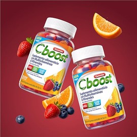 Cboost - Gomitas Multivitaminas y Minerales, Sin Gluten, Pack de 2x90 Pzs | Naranja, fresa y blueberry, colores y sabores naturales, 13 cal por porció