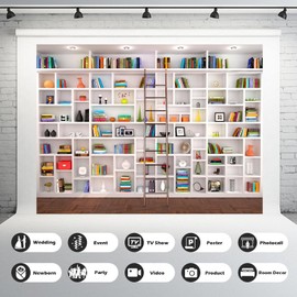 Bookshelf Backdrop Bookcase School Library Photography Background Online Office Conference Background Webcam Zoom Meeting Decoration Backdrop Photo Studio Office Wallpaper Decor 7x5ft
