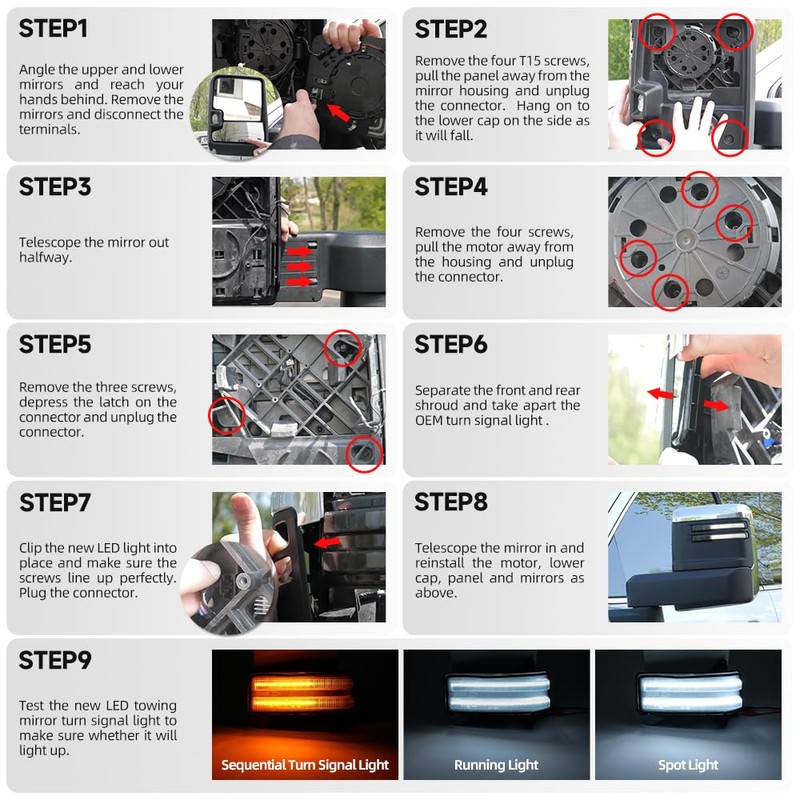 NJSBYL Amber LED Side Mirror Turn Signal Light Kits for