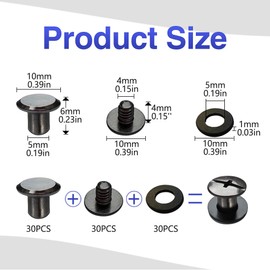 SHSMPXOY 30 Set Chicago Screws Posts for Leather Rivets M5*6mm Chicago Book Binding Screws Rivets Cross Head Chicago Button Screws for DIY Book Scrapbook Bookbinding, Bags,Collars(Gloss Black)