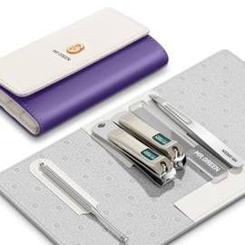 MR.GREEN Set de Manicura Colorido, Práctico Kit de Pedicura, Cortaúñas, Herramientas de Cuidado Personal, Tijeras para El Vello Facial con Estuche de Moda (Mr-6684 Morado)