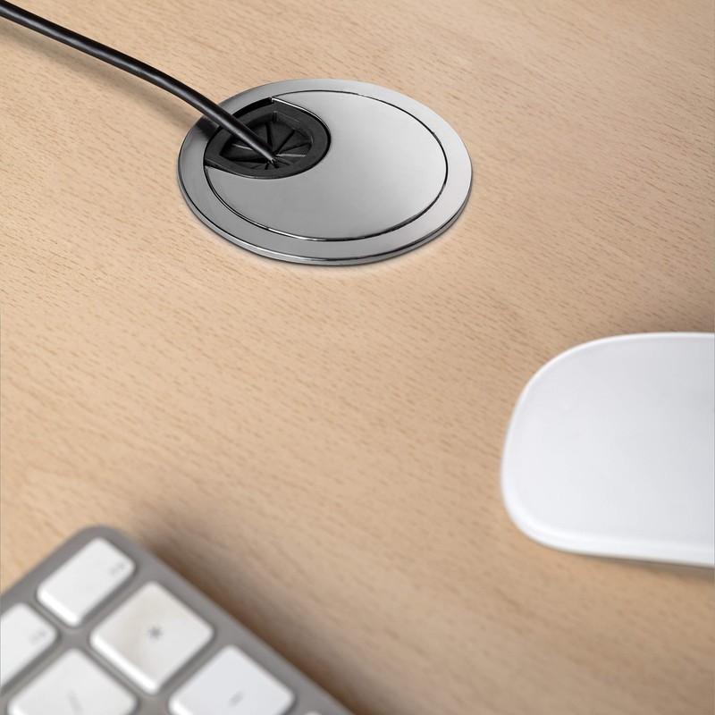 Emuca Round built-in metal grommet for table/desk/worktop, Ø80mm, Bright chrome