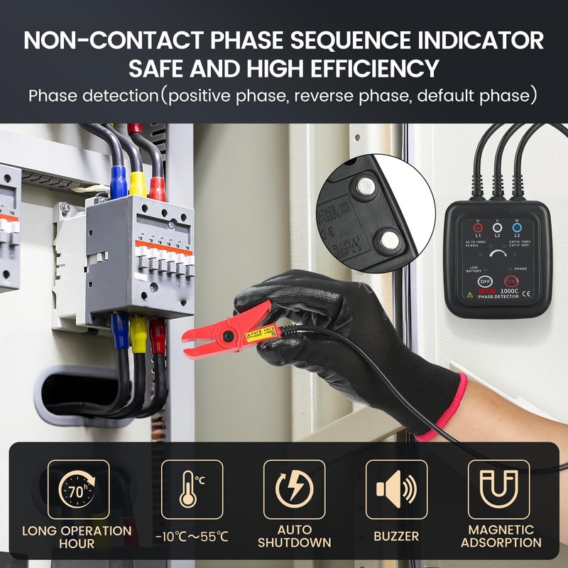 EITAI-ETCR1000C Non-Contact Phase Rotation Meter, AC 70V-1000V, Φ0.6inch/16mm, Manufacturer Direct