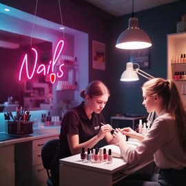 Nails Neon Sign,Nails LED Sign Light for Wall Decor,Nail Salon Decor Pink LED Sign Nail Room Makeup Room Signage Business Store Light