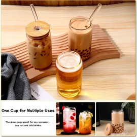 DWTS DANWEITESI Glass Cups with Lids and Straws 4 pcs,16oz Drinking Glasses Set for Coffee Bar Accessories Iced Coffee Cups with Lids,Glass Tumbler Reusable for Gifts
