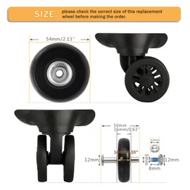 54mm x 14mm Luggage Wheels Replacement Kit 8Pcs Rubber Swivel Caster Wheels with 50mm Axles and Repair Kit for Luggage Bags Trolley Case