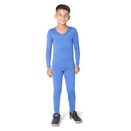 EVERYDAY KIDS Boys Light Blue Thermal Top and Bottom Underwear Set; Long Johns for Kids; Base Layer Set for Cold Weather - Microfleece and Moisture Wicking (Light Blue, 2T)
