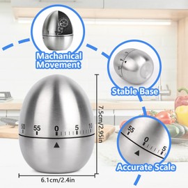 VMUTGA Egg Timer, Mechanical Egg Timer, Egg Shaped Timer Stainless Steel Egg Shaped Timer for Kitchen up to 55 Minutes (Silver)