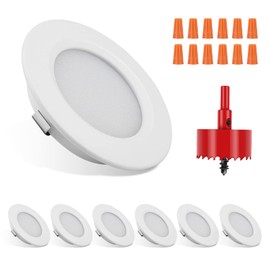 RVZONE RV Boat Recessed Ceiling Light | 6 Pack 12 Volt LED Lights Super Slim LED Panel Light with Hole Puncher DC 12V 3W Full Aluminum Downlights (White Light)