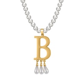 Leaocean Anne Boleyn B necklace Anne Boleyn replica necklace B initial pendant necklace Pearl Initial Necklace Tudor medieval jewelry Freshwater Pearl Necklace Mother's Day gift (M)
