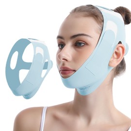 Habodd Chin Strap for Sleeping Face Lift Tape for Double Chin for Women Reusable V Line Lifting Mask Adjustable Facial Slimming Belt Jaw Exerciser Jawline Shaper Anti Sagging Blue M