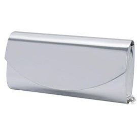 Larcenciel Silver Clutch Bag, Patent Leather Mirrored Women's Clutches w/Chain, Smooth Curved Evening Handbag, Elegant Crossbody Purse Shoulder Bag for Wedding Party Holiday Date Dinner, 22x11x6CM