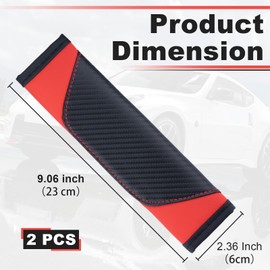 ecocstm 2 PCS Car Seat Belt Cover Pad, Carbon Fiber Safety Seatbelt Shoulder Strap Covers, Breathable Leather Soft Harness Pad, Red Interior Car Accessories for Car Truck (Black&Red