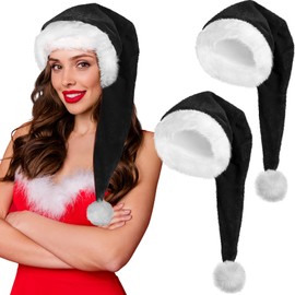 SATINIOR 2 Christmas Hats Unisex Christmas Hat Christmas Hat for Adults Women Men Long Christmas Hat for New Year Festive Holidays Costume Party (Black, Velvet)
