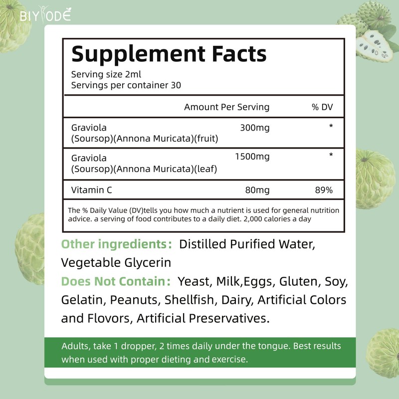 Soursop Graviola Liquid Drops: 1800mg Premium Antioxidant Support for Immune