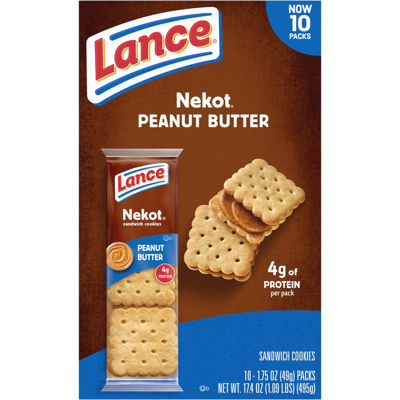 Lance Sandwich Cookies, Nekot Peanut Butter, 10 Individually Wrapped Packs,
