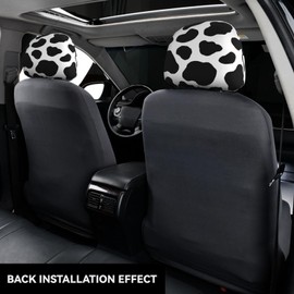KOSUES Black White Cow Skin Hide Holstein Cattle Car Headrest Covers 2 Pack Car Seat Head Rest Cover Auto Elastic Seat Coverings Vehicle Interior Accessories Protector Universal Fit Most Sedan SUV