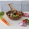 Wood Salad Bowl with Serving Utensils - Large Scalloped Decorative