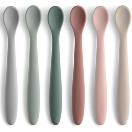 6-Piece Silicone Baby Feeding Spoons, First Stage Infant Spoons, Soft-Tip Easy on Gums I Baby Training Spoon | Infant Utensils Feeding Supplies, Dishwasher & Boil-proof