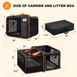 Pidipiti 20 x 14 x 14 Expandable cat car Travel Carrier for 1 Small-Medium cat,with a Portable Leakproof Small cat Litter Box