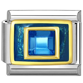 UNY JEWEL Italian Charm 9mm Stainless Steel Blue Gemstone Design Modular Charm Link for Bracelets Unisex Jewelry