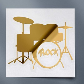 Decal Stickers of "Drums, Percussion, Rock and Roll, Rock, Music" (Metallic Gold) (Set of 2) Premium Waterproof Vinyl Decal Stickers for Laptop Phone Accessory Helmet Car Window Mug - ANDstic102616GO
