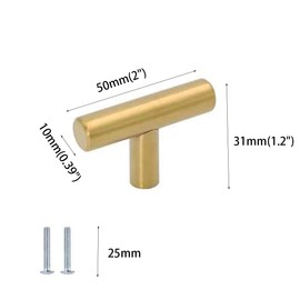 Furniture Handles, T Bar Handle, Furniture Knobs, Gold, Pack of 12, Chest of Drawers Knobs, Door Knobs, Aluminium Alloy Drawer Knobs for Cupboard, Kitchen Cabinet, Wardrobe Door