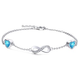 Qings Tanzanite Topaz December Birthstone Bracelet for Women 925 Sterling Silver Infinity Love Bracelets with 2 Light Blue Heart Cubic Zirconia Charms Christmas Birthday Birthstone Jewellery Gift
