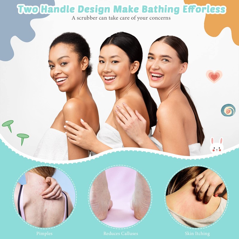 3 Pack Exfoliating Back Scrubber with Handles Exfoliating Washcloth Nylon