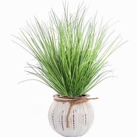 Fake Grass Green Plants Artificial Wheatgrass Shrubs Faux Onion Greenery Plastic Plant Wheat Grass Stems for Indoor Room Home Office Outdoor Decor Garden Porch Wedding Bundles DIY Decoration - 16 Pack