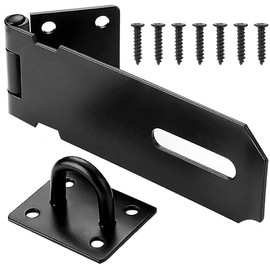 Litensh 4 Inch Door Hasp Latch Lock, 304 Stainless Steel Safety Packlock Clasp Door Clasp Hasp Lock Latch Hinges Lock for Door Black