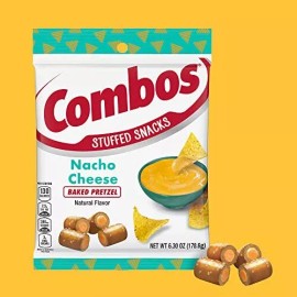 COMBOS Stuffed Snacks Nacho Cheese Baked Pretzel Snacks, 6.3 oz Bag (Pack of 12)