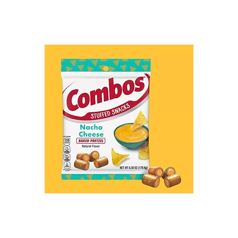 COMBOS Stuffed Snacks Nacho Cheese Baked Pretzel Snacks, 6.3 oz