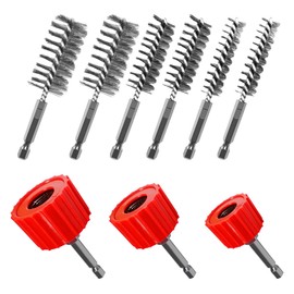 PokShow Copper Pipe Cleaner Set for Power Drill, Includes 3 Copper Cleaners and 6 Stainless Steel Bore Brushes, Suitable for 1/2", 3/4", and 1" Pipes and Fittings