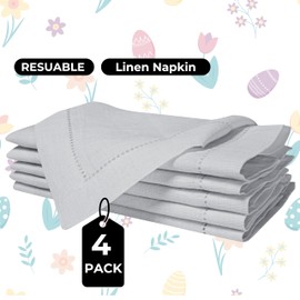 Servilletas de 100 % lino, para cena, bodas y Acción de Gracias, con vainica y paquete minorista de regalo, servilletas de tela de algodón, lavables a máquina, juego de 4, gris vapor