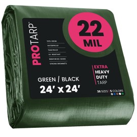 PROTARP Extreme Heavy Duty 22 Mil Tarp Cover, Waterproof, UV Resistant, Rip and Tear Proof, Poly Tarpaulin with Reinforced Edges for Roof, Camping, Patio, Pool, Boat. (Green/Black 24′ X 24′)